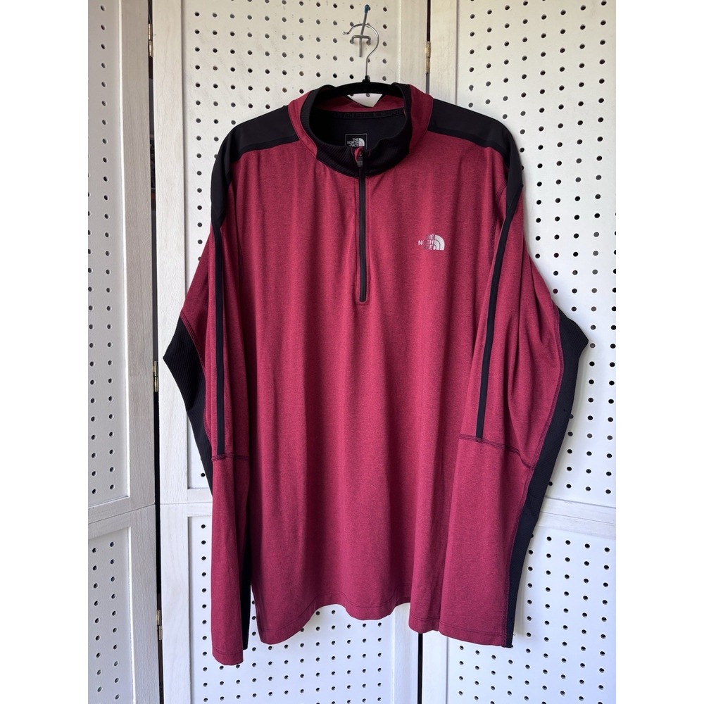 The North Face Long Sleeve Quarter Zip FlashDry XD Red Black Shirt Mens XL